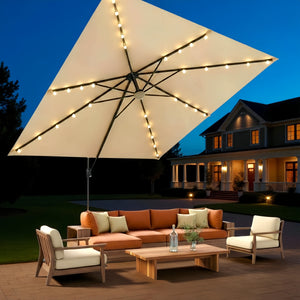 Terraliving Cantilever Umbrella with Integrated LED Lighting, Reinforced Powder-Coated Aluminium Ribs and Pole