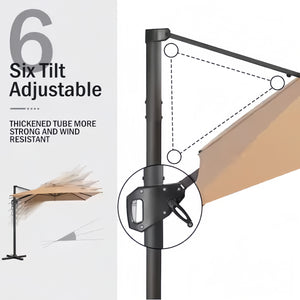 Terraliving Cantilever Umbrella with Integrated LED Lighting, Reinforced Powder-Coated Aluminium Ribs and Pole