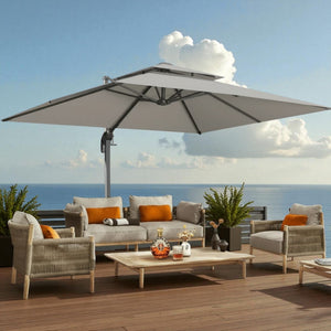 Terraliving Cantilever Umbrella - Integrated LED, Fibreglass Ribs, Aluminium Pole (Powder-Coated)