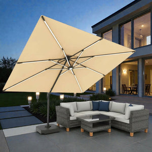Terraliving Cantilever Umbrella - Integrated LED, Fibreglass Ribs, Aluminium Pole (Powder-Coated) -Beige Color