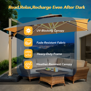 Terraliving Cantilever Umbrella - Integrated LED, Fibreglass Ribs, Aluminium Pole (Powder-Coated)