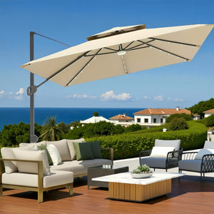 Terraliving Cantilever Umbrella with Integrated LED Lighting, Reinforced Powder-Coated Aluminium Ribs and Pole