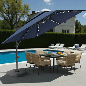 Terraliving Cantilever Umbrella with Integrated LED Lighting, Reinforced Powder-Coated Aluminium Ribs and Pole