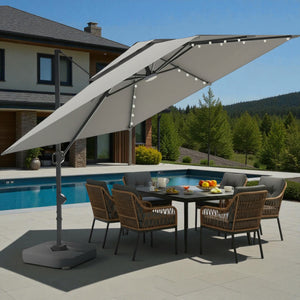 Terraliving Cantilever Umbrella with Integrated LED Lighting, Reinforced Powder-Coated Aluminium Ribs and Pole