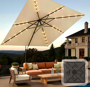 Terraliving Cantilever Umbrella with Integrated LED Lighting, Reinforced Powder-Coated Aluminium Ribs and Pole