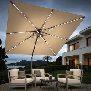 Terraliving Cantilever Umbrella - Integrated LED, Fibreglass Ribs, Aluminium Pole (Powder-Coated) -Beige Color