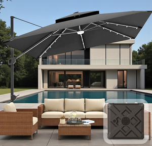 Terraliving Cantilever Umbrella with Integrated LED Lighting, Reinforced Powder-Coated Aluminium Ribs and Pole