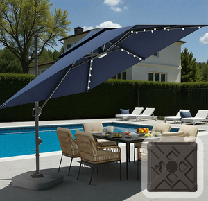 Terraliving Cantilever Umbrella with Integrated LED Lighting, Reinforced Powder-Coated Aluminium Ribs and Pole