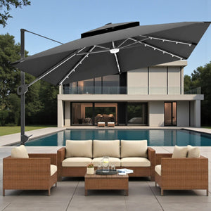 Terraliving Cantilever Umbrella with Integrated LED Lighting, Reinforced Powder-Coated Aluminium Ribs and Pole
