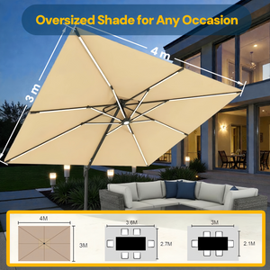 Terraliving Cantilever Umbrella - Integrated LED, Fibreglass Ribs, Aluminium Pole (Powder-Coated) -Beige Color