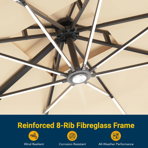 Terraliving Cantilever Umbrella - Integrated LED, Fibreglass Ribs, Aluminium Pole (Powder-Coated)