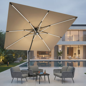 Terraliving Cantilever Umbrella - Integrated LED, Fibreglass Ribs, Aluminium Pole (Powder-Coated)