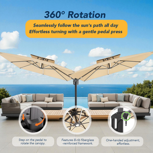 Terraliving Cantilever Umbrella - Integrated LED, Fibreglass Ribs, Aluminium Pole (Powder-Coated)