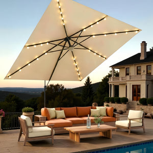 Terraliving Cantilever Umbrella with Integrated LED Lighting, Reinforced Powder-Coated Aluminium Ribs and Pole