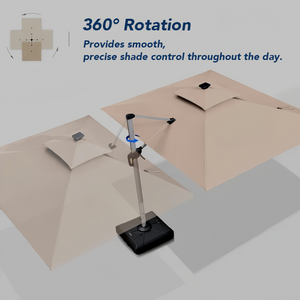Terraliving Cantilever Umbrella - Integrated LED, Fibreglass Ribs, Aluminium Pole (Powder-Coated) -Beige Color