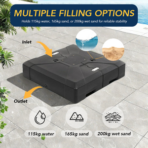 Umbrella Base, 115–200 kg Heavy-Duty Refillable HDPE Stand for Patio, Garden and Poolside Stability